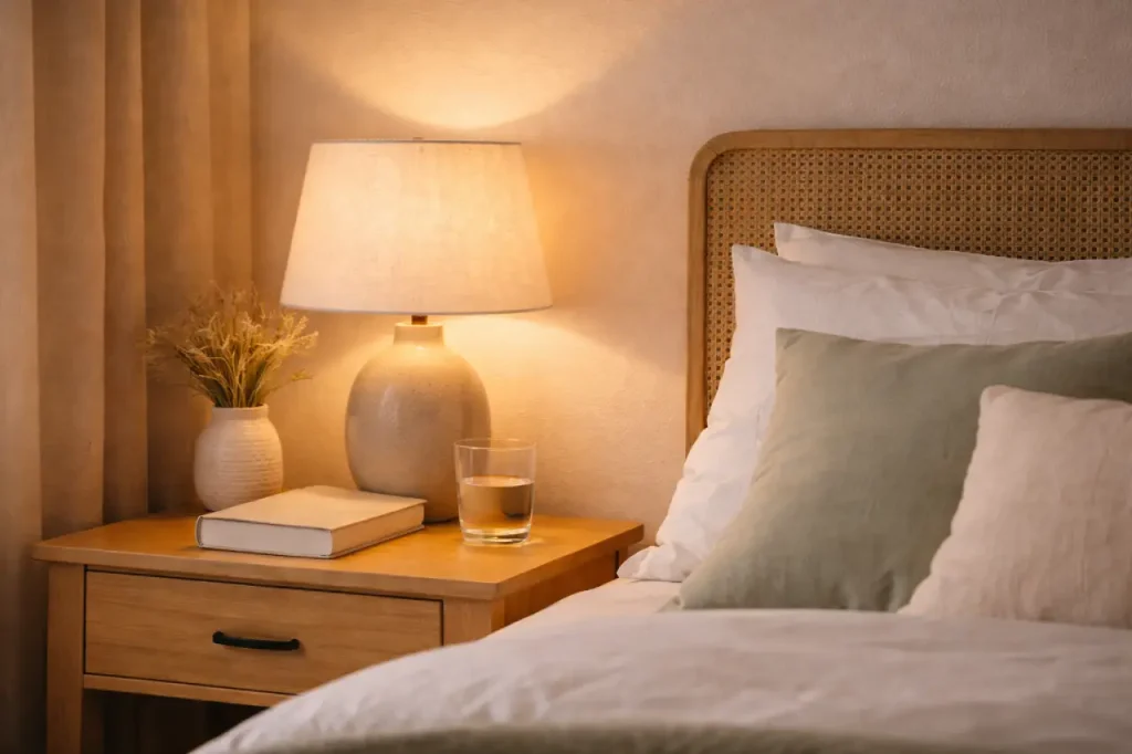 Lampe de chevet à lumière chaude pour une chambre cocon.