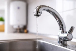 Robinet ouvert côté eau chaude avec un très faible filet d’eau
