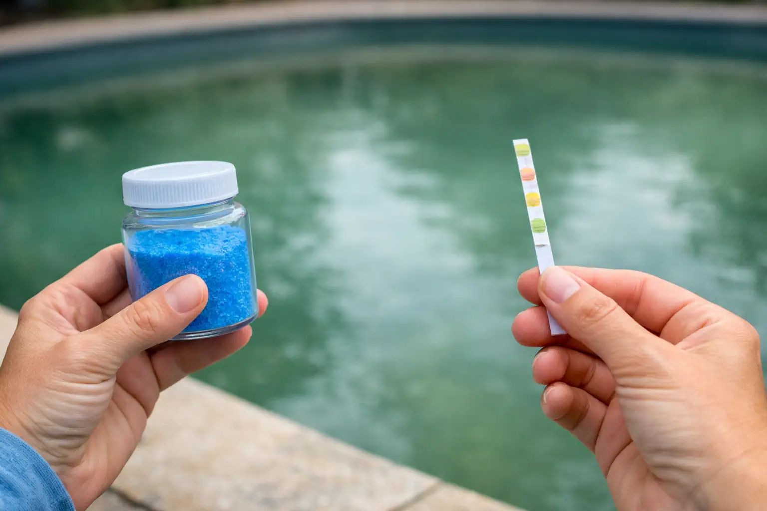 Contrôle de l’eau d’une piscine avant utilisation de sulfate de cuivre