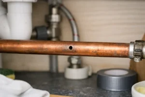 Petit trou visible sur un tuyau en cuivre après retrait d’un robinet autoperceur