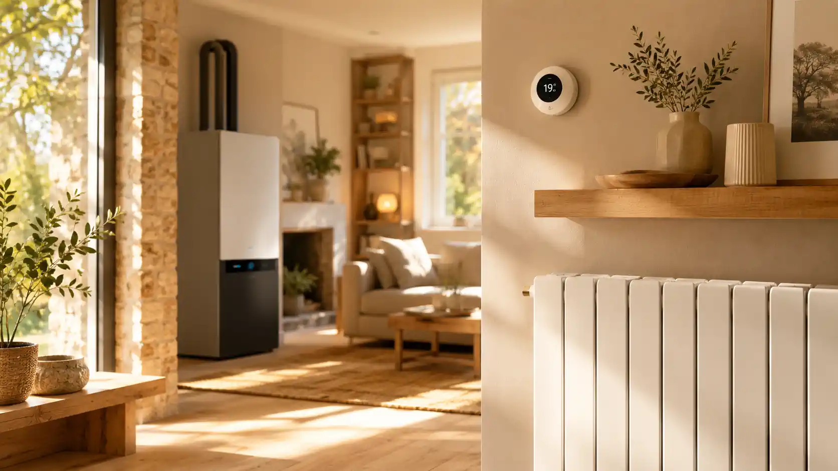 Intérieur moderne et lumineux illustrant le confort et l’énergie dans la maison