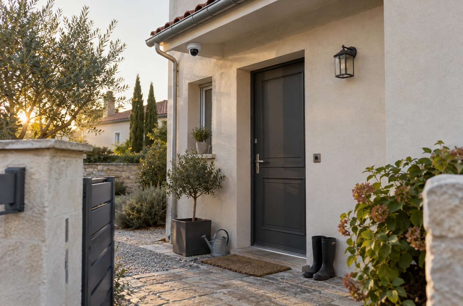 Caméra factice installée près de l’entrée d’une maison